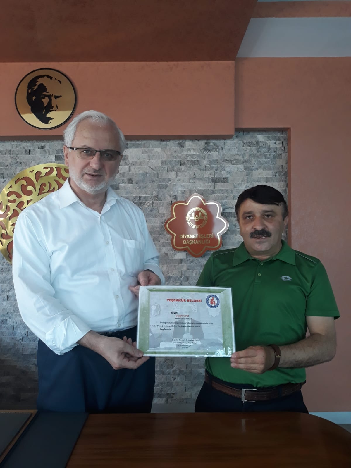 AKÇAYDAN İLÇE  MÜFTÜSÜ YUSUF TUNAYA TEŞEKKKÜR BELGESİ: