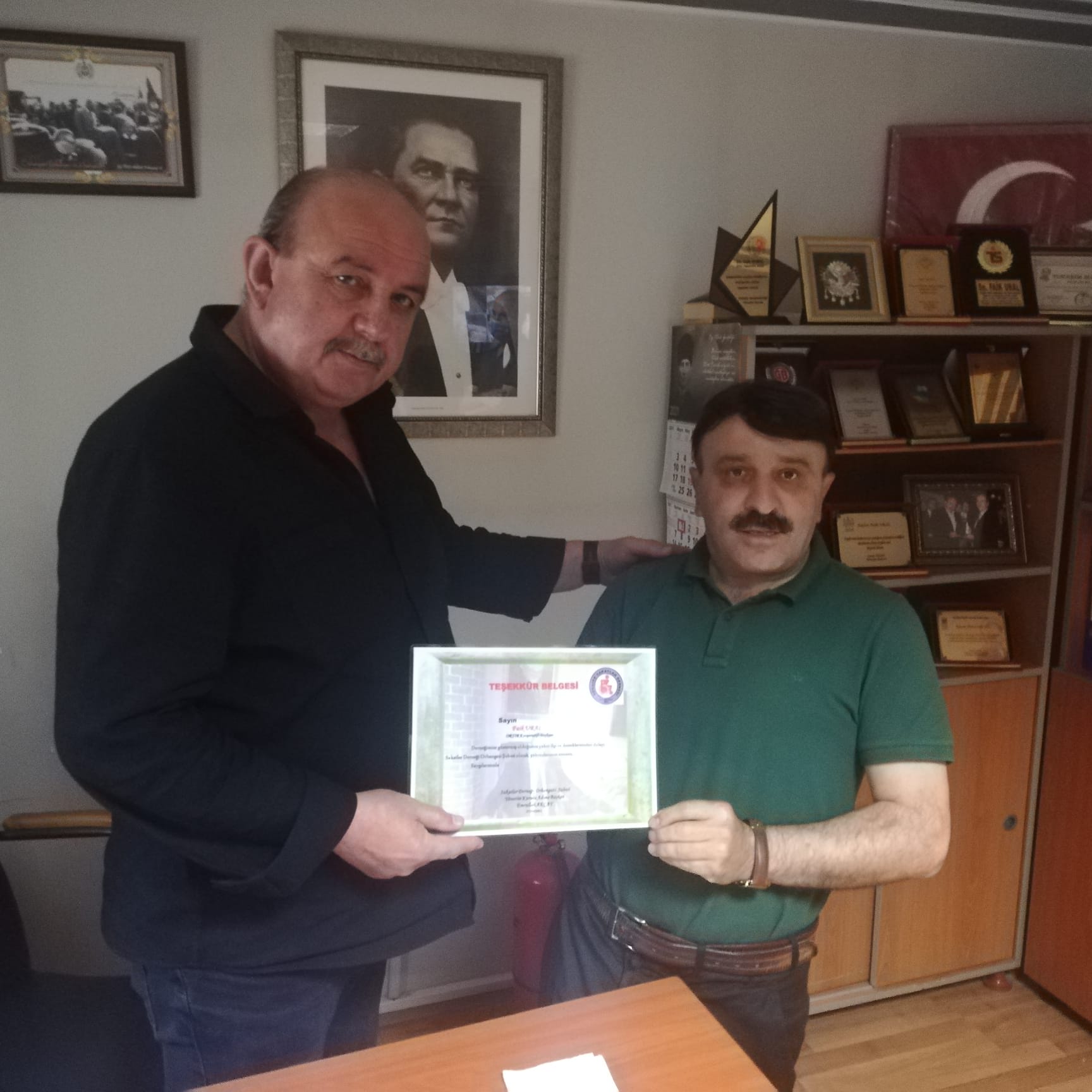 TÜRKİYE  SAKATLAR DERNEĞİ ORHANGAZİ ŞUBESİNDEN FAİK URALA TEŞEKKÜR BELGESİ